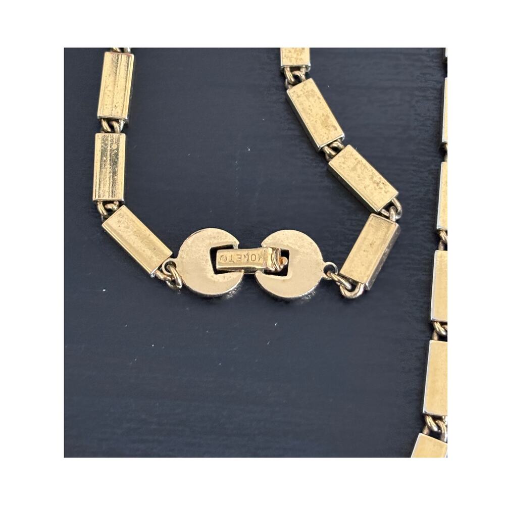 Vintage Monet Big Modernist Statement Necklace Gold Tone Chunky Chain - Picture 6 of 8